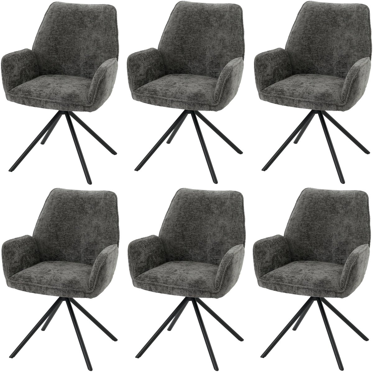 MCW Set van 6 eetkamerstoelen MCW-G67, keukenstoel met armleuningen, draaibaar met automatische positie-instelling, chenille MVG ~ donkergrijs