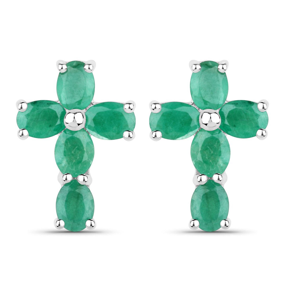 Vira Jewels Ohrringe Silber 925 rhodiniert Kreuz-Motiv mit echten Smaragd-Steinen