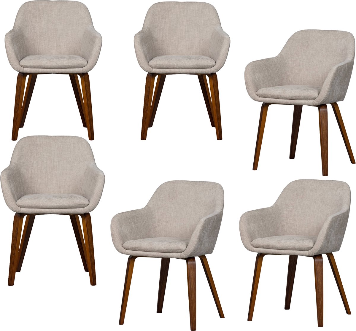 vtwonen Base Eetkamerstoelen - Velvet Melange - Zand - Set van 6
