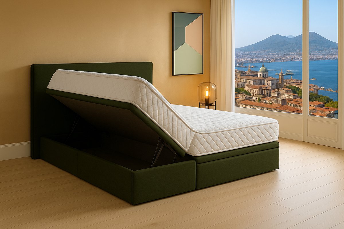 Boxspring FD Boxspring Bed met Opbergruimte Napoli 180x200 cm donkergroen Luxe Pocketvering Matras Stof