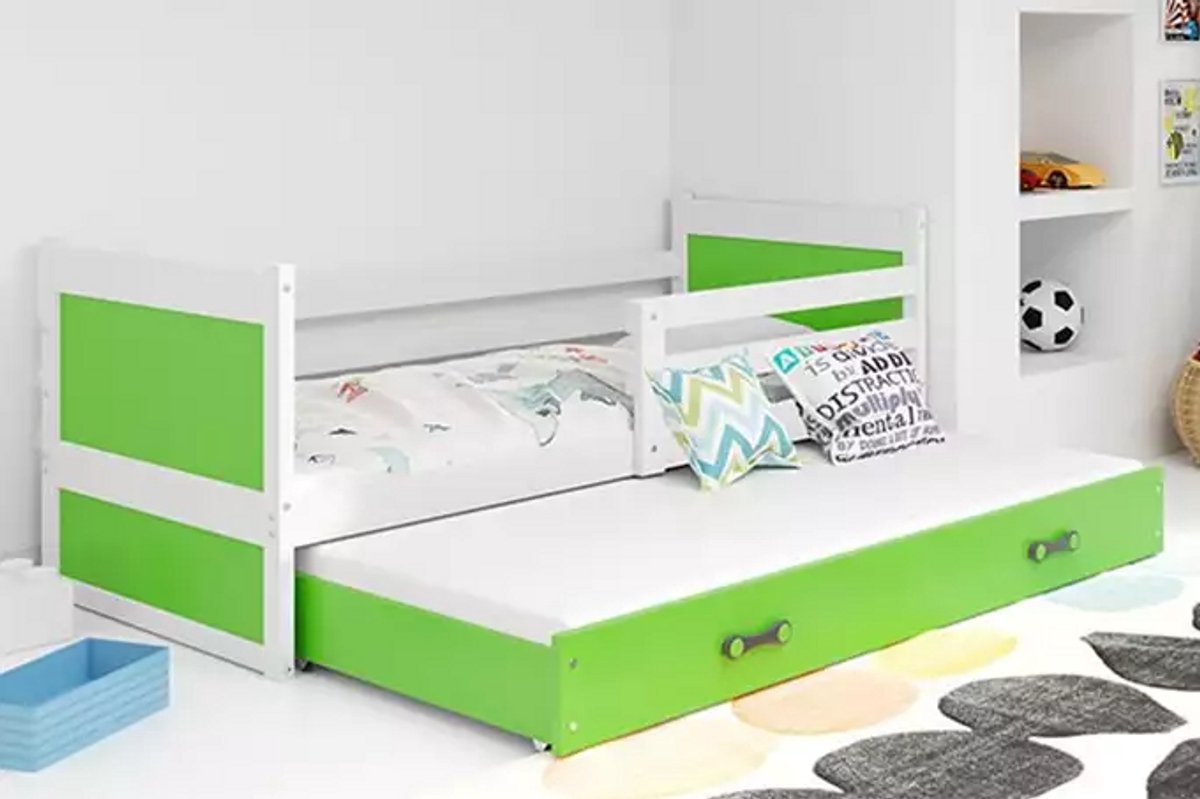 BMS - Jeugdbed - 90x200 cm - Wit/Groen - Met Uitzetlade