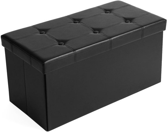 Hoppa! Pouf - Zwart - Simili cuir/MDF - 76 x 38 x 38 cm