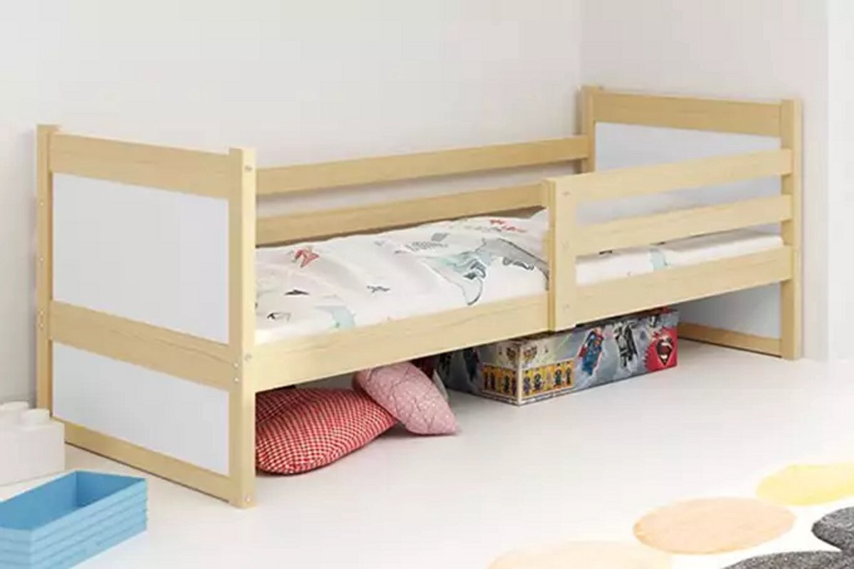 BMS - Eenpersoonsbed - 90x190 cm - Jongeren - Pine/Wit - Met matras