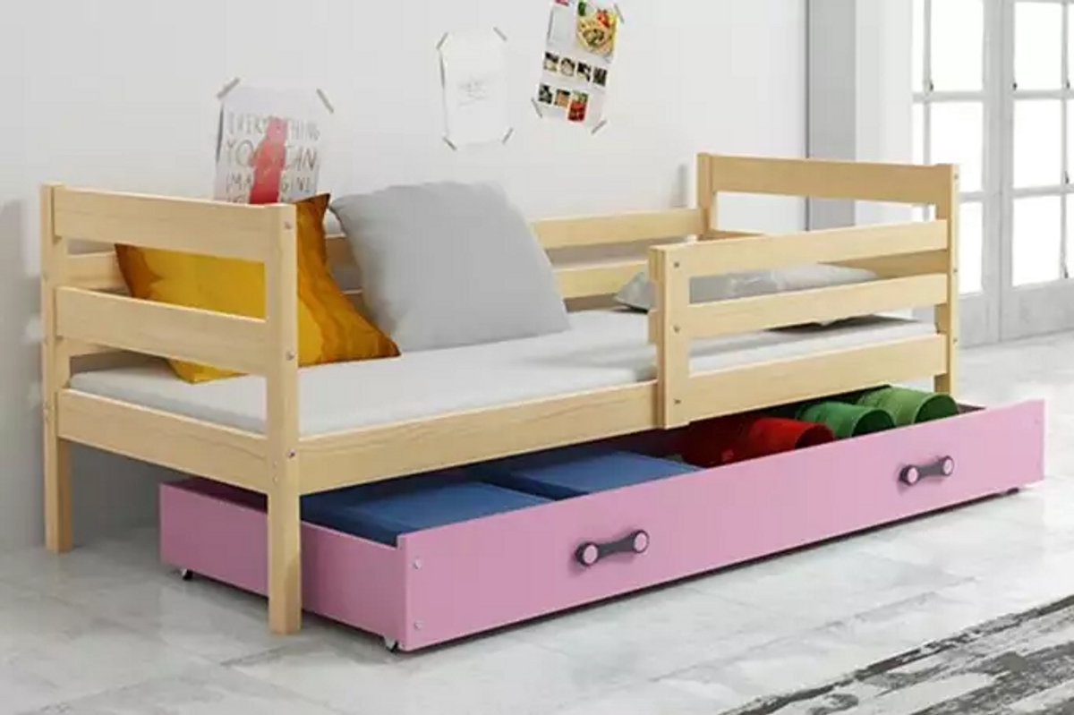 BMS - Bed - Pine Wood - 90x200 cm - Pink