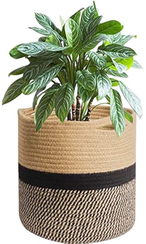 KMERCE Kamerplantenmand, geweven bloempot, plantenpot van katoenen touw, decoratie voor binnen, opbergmand voor speelgoed, kleding, diameter 20 cm