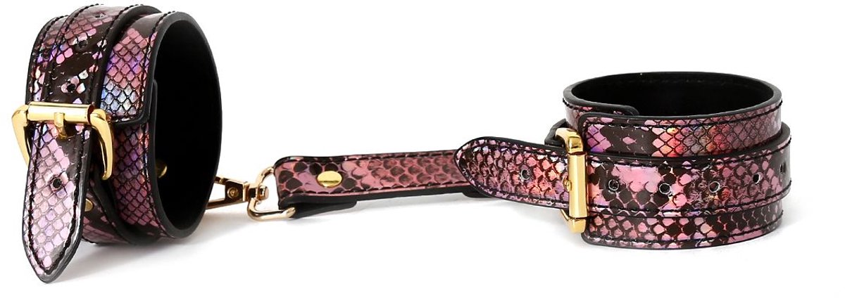 Kiotos Leather - Handboeien Met Reptielenprint - Goud/Roze