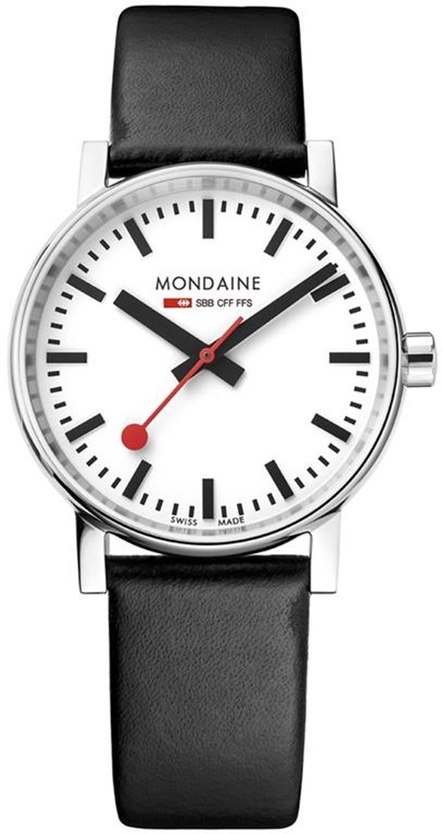 Mondaine MSE.35110.LB Evo II Dames Horloge - Stationsklok - Saffierglas - Roestvrijstaal-Leer - Wit-Zilver-Zwart - Ø 35 mm - Quartz - 3 ATM (spatwater)