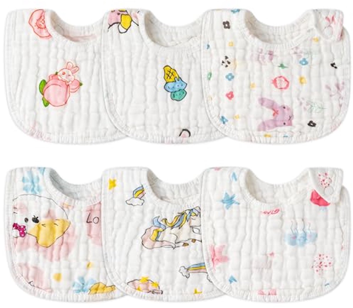 Image of 6 Stuks Snap Katoenen Slabbetjes voor Baby