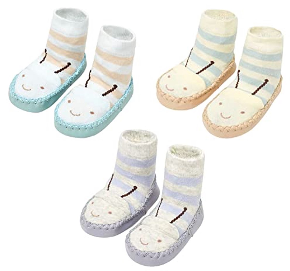 Image of 3 Pairs Baby Crawling Shoes - Non-Slip Booties for Infants