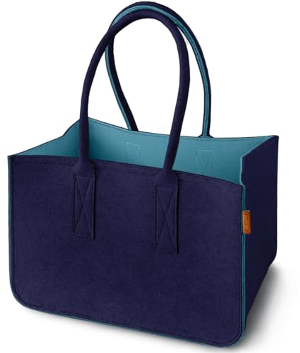 XL Vilten Shopper met Handvat en Binnenzak - Donkerblauw/Petrol