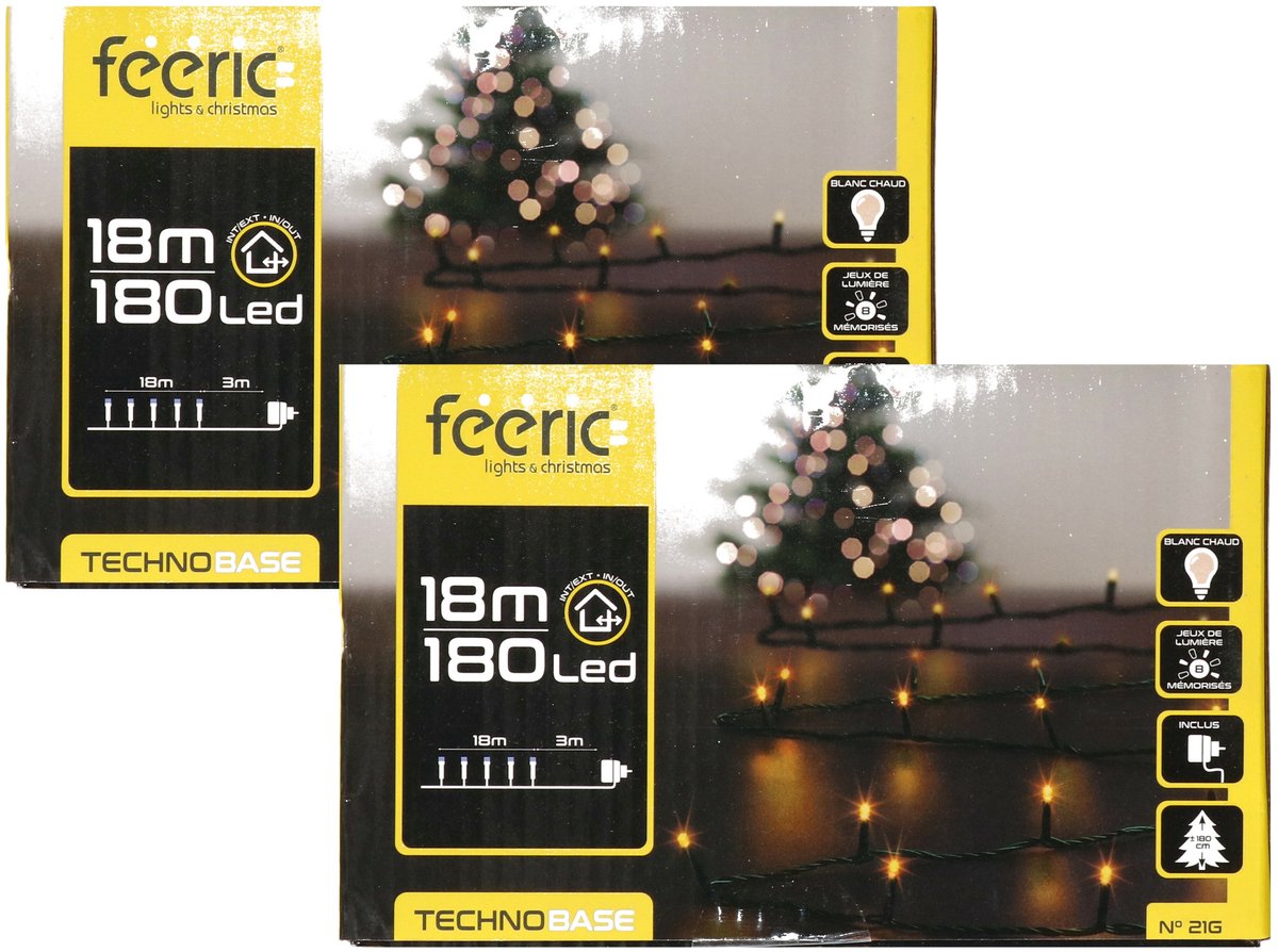 Feeric lights & Christmas Feeric lights Kerstverlichting lichtsnoer - 2x - 180 led lampjes - warm wit - 18 meter - groen snoer - kerstlampjes - kerstboomverlichting