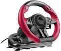 Zwart race stuur met rode grip.