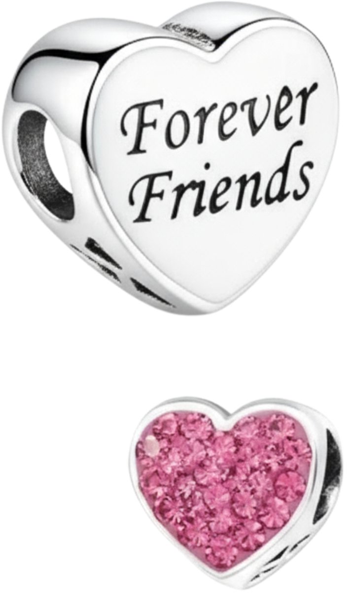MAXTE 925 Zilveren Hart Bedel met Kristallen – Forever Friends Charm – Geschikt voor Pandora Armbanden – Cadeau voor Vriendin