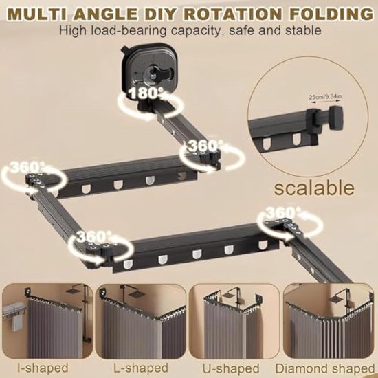 HJHY@ Gebogen douchegordijnstang zonder boren met opvouwbare douchedeur damm en douchegordijn telescoopstang van roestvrij staal douchestang hoek voor douche en badkuip 80 tot 130 x 110 x 80 tot 130 cm