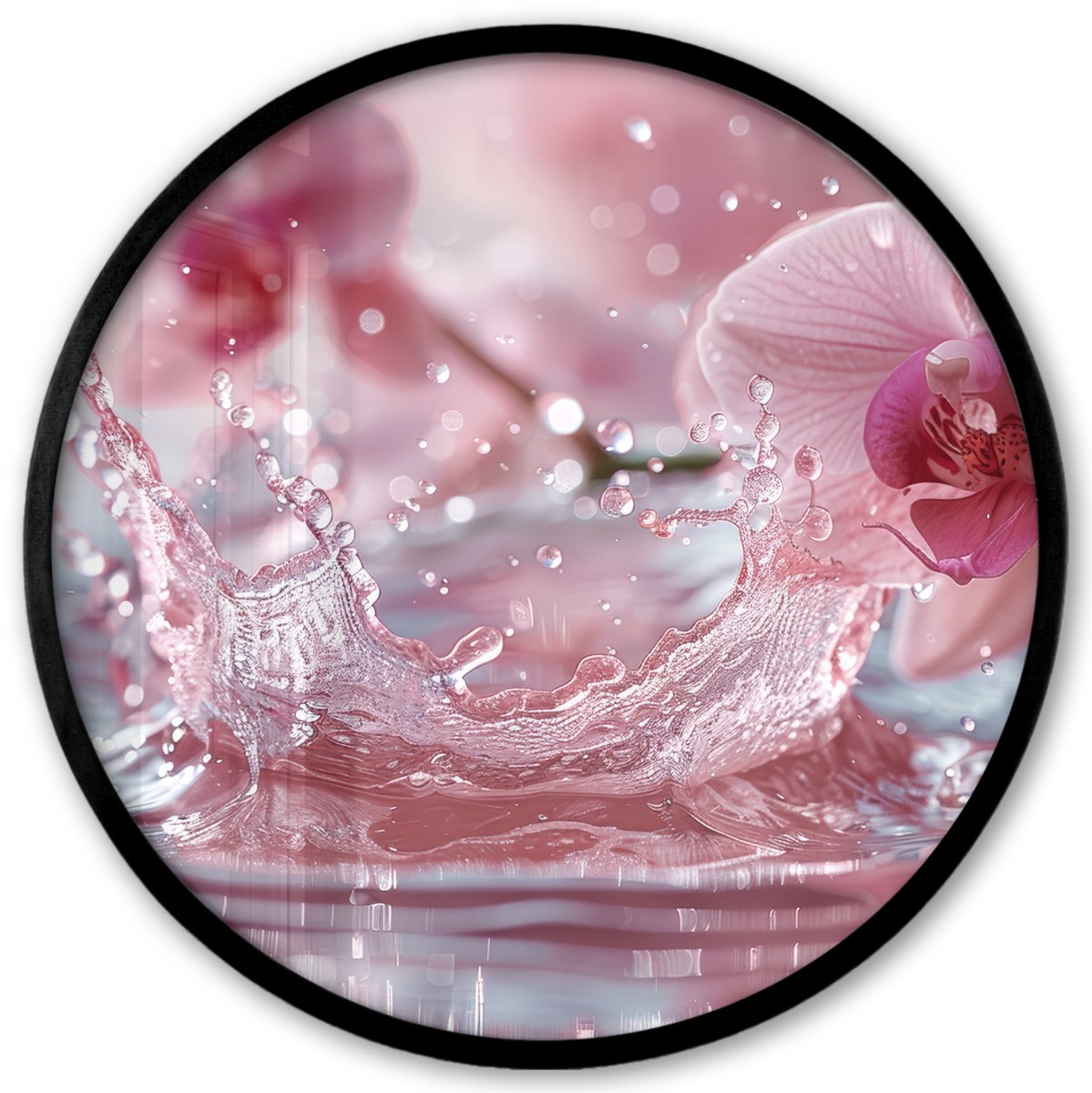 FrameYourWall Poster in lijst Rond - Fotolijst 40x40 cm - Posters - Abstract - Modern - Water - Orchidee - Ronde posterlijst zwart - Decoratie - Wanddecoratie woonkamer - Muurdecoratie slaapkamer