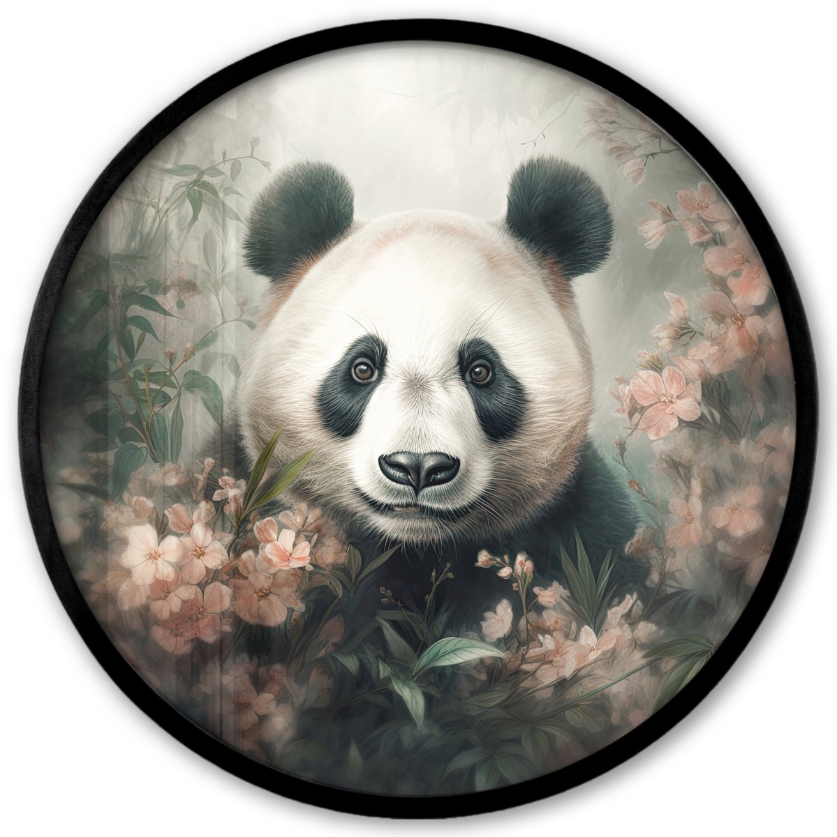 FrameYourWall Poster in lijst Rond - Fotolijst 40x40 cm - Posters - Panda - Dieren - Bloemen - Planten - Ronde posterlijst zwart - Decoratie - Wanddecoratie woonkamer - Muurdecoratie slaapkamer