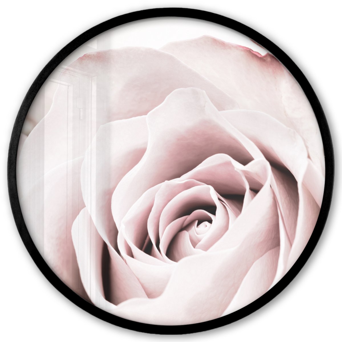 FrameYourWall Poster in lijst Rond - Fotolijst 40x40 cm - Posters - Bloemen - Roos - Roze - Botanisch - Ronde posterlijst zwart - Decoratie - Wanddecoratie woonkamer - Muurdecoratie slaapkamer Liefde - Rozen