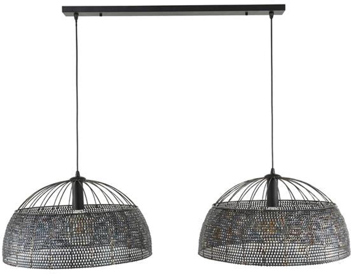 Hanglamp Industrieel Spectle (2 Bronnen Ø60) - Hang Lamp voor Boven Dinertafel Eetkamer met 2 Lichtbronnen - Metalen Halfronde Plafond Lamp Zwart/Brons in Industriele/Moderne Stijl (140cm)