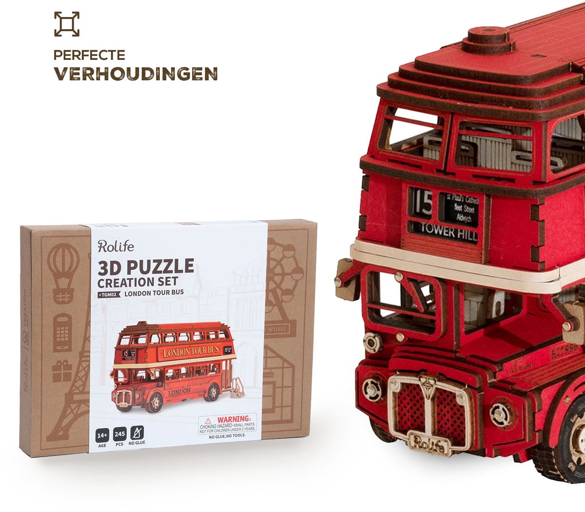 Robotime Rolife London Tour Bus TGM02 - Knutselen - Londen bus - DIY - Houten bouwpakket - Volwassenen - Creatief - Voertuigen — afbeelding 7