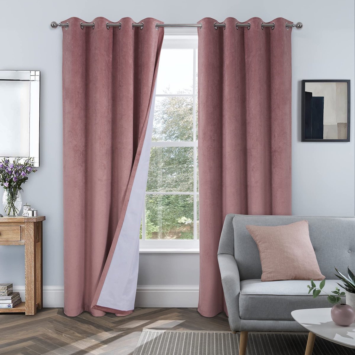 Azomor® Roze fluwelen verduisteringsgordijnen met thermische en geluidsisolatie 245 x 140 cm