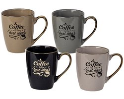 Bellatio design Koffiemokken - set van 8x - Coffee is the best idea - multi kleuren - 360 ml