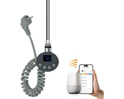 EMKE Elektrisch Verwarmingselement - Slimme Thermostaat - Week Timer - voor Handdoekradiator - 600W - Antraciet