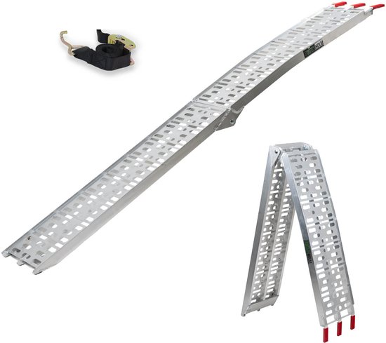 Oprijplaat - Opvouwbaar & Aluminium - Lengte 228 cm - Belastbaar tot 340 kg - Geperforeerd Anti-slip - Grijs