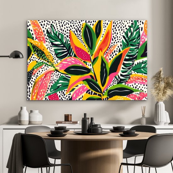 Aluminium schilderij 120x80 cm - Wanddecoratie metaal - Tropisch - Bladeren - Zwart - wit - Metalen muurdecoratie woonkamer - Decoratie industrieel - Foto op dibond - Industriële accessoires slaapkamer