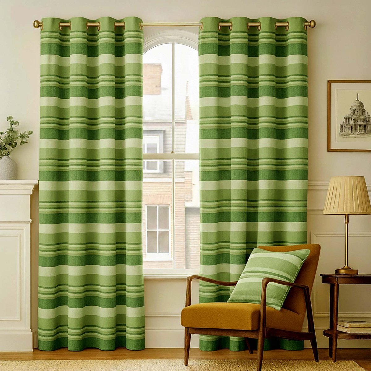 Homescapes gordijnen met oogjes Marokko groen in een set van 2, 182 x 167 cm