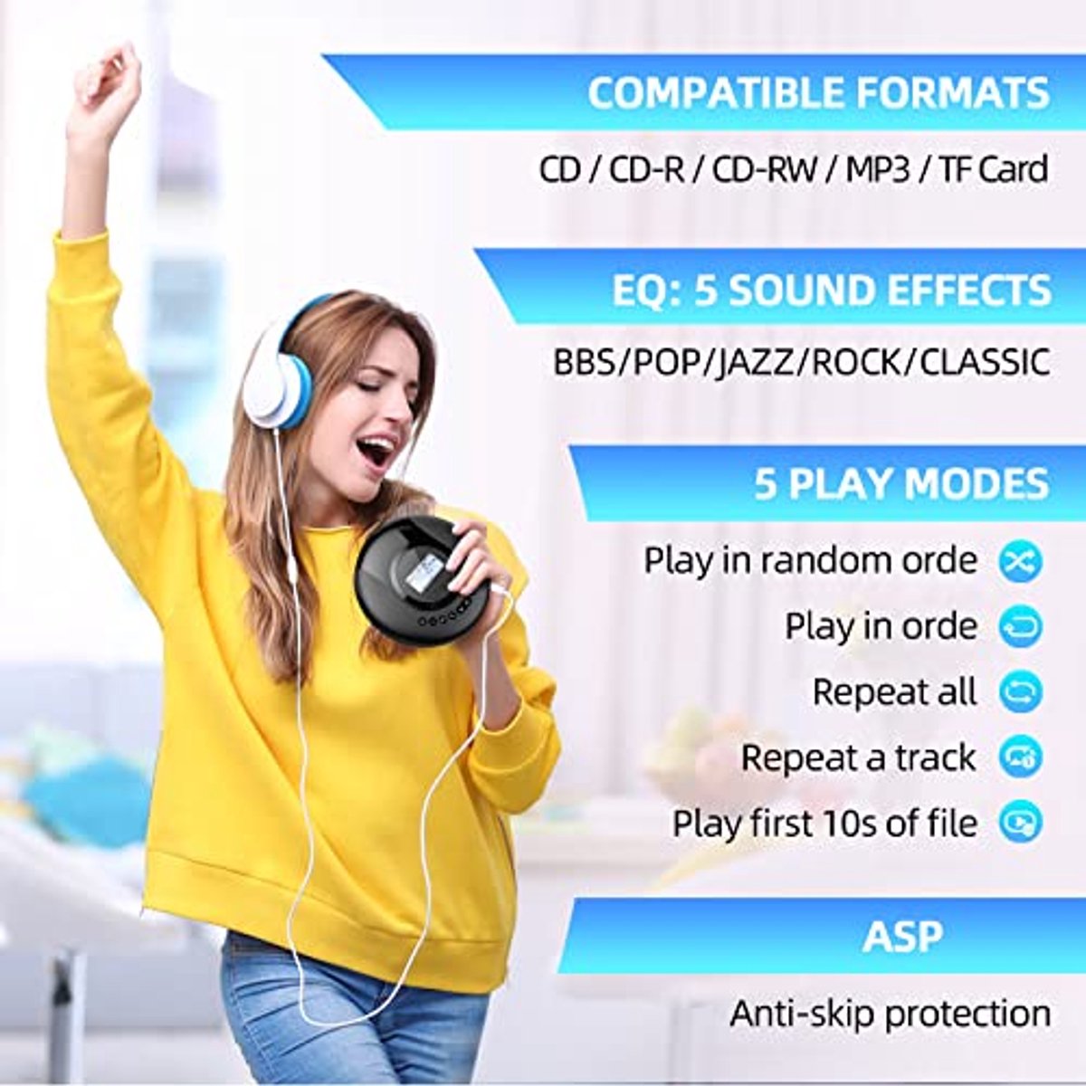 Draagbare CD-speler met Bluetooth en FM-functie voor kinderen en auto