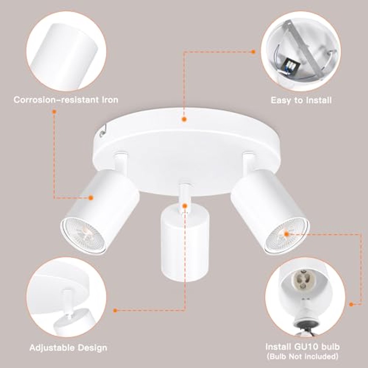 Plafondlamp met 3 Draaibare Spots | GU10 Fitting | Inbouwverlichting Voor Elke Ruimte