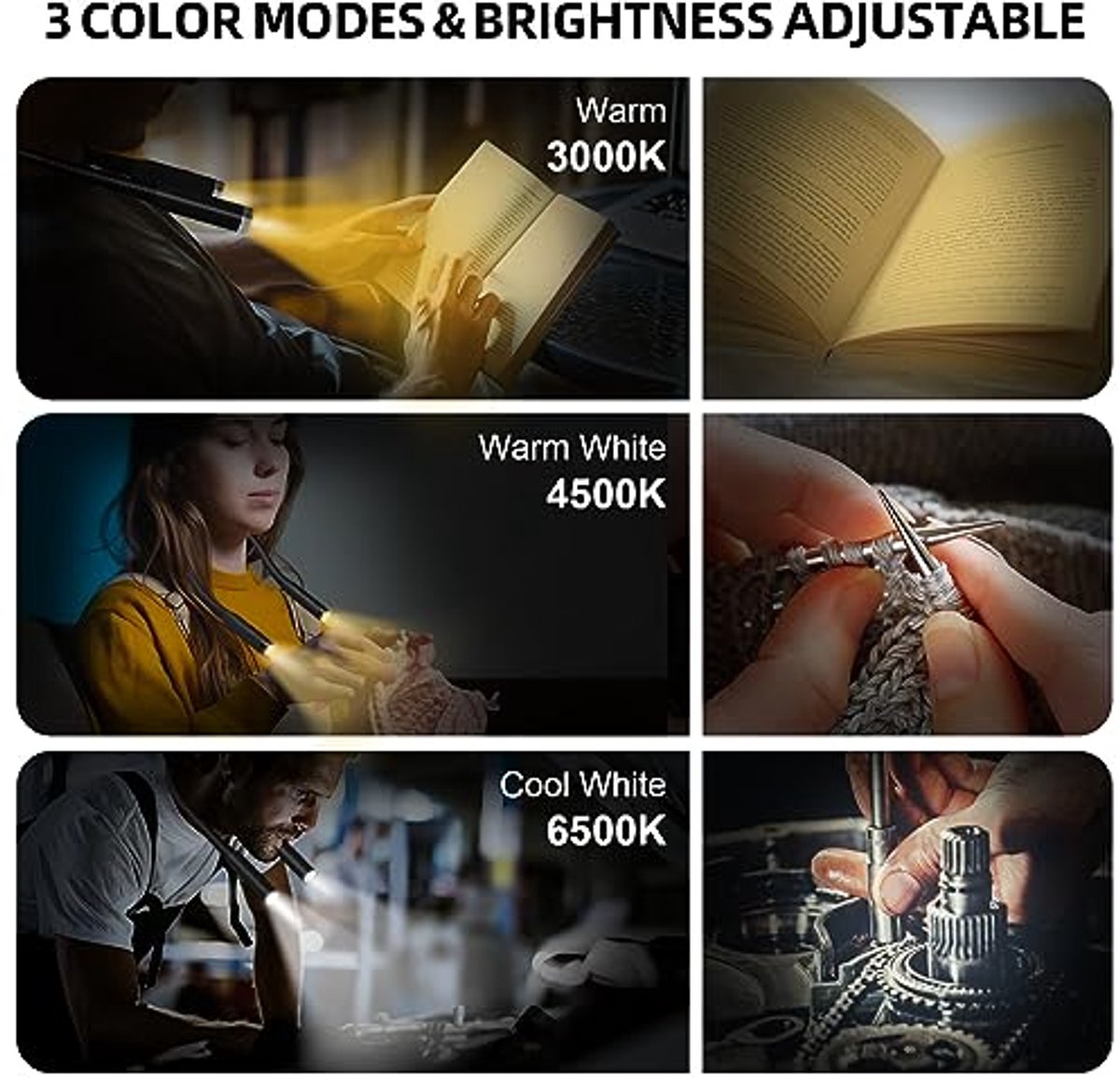 Leeslamp voor in bed - Oplaadbare LED Verstelbare Boekenlamp met 3 Kleurtemperaturen - Draagbaar en Ergonomisch Ontwerp — cadeau in Gadgets - foto 7