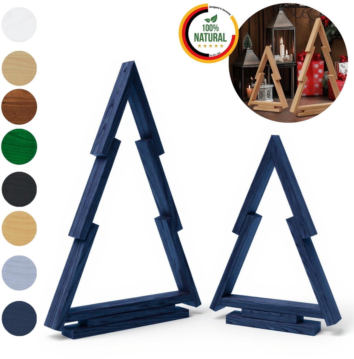 Floranica Sapin de Noël en Bois Lot de 2 Anthracite Arbres en Bois de Pin Décoration de Noël Alternative Ornements de Sapin
