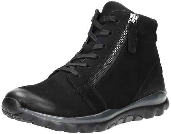 Zwarte Gabor Rollingsoft halfhoge veterschoen met ritssluiting en veters. Zilverkleurige rits.