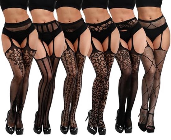 LittleForBig 3 Paires Collants Résille Taille Haute Filets De Pêche - Motifs Différents