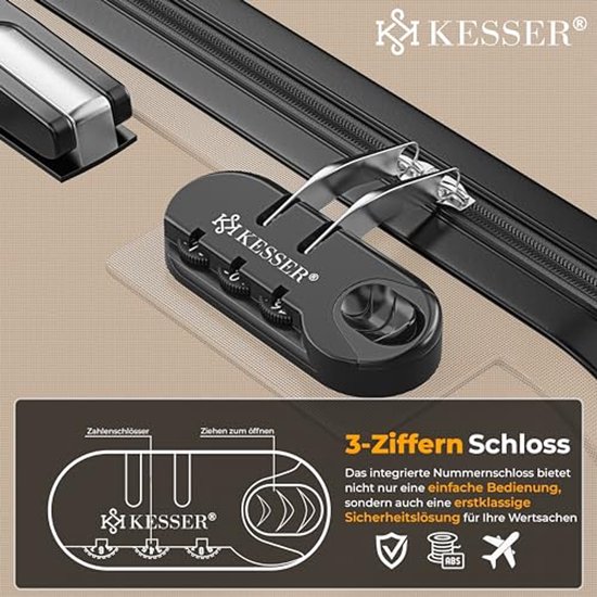 KESSER® Reiskoffer Met Harde Schaal, Inclusief Kofferweegschaal En Bagagelabel Trolley Rolkoffer Cijferslot 4 Wielen Abs Acrylonitril Butadieen Styreen Hardshell Telescoopgreep Champagne 2856357407