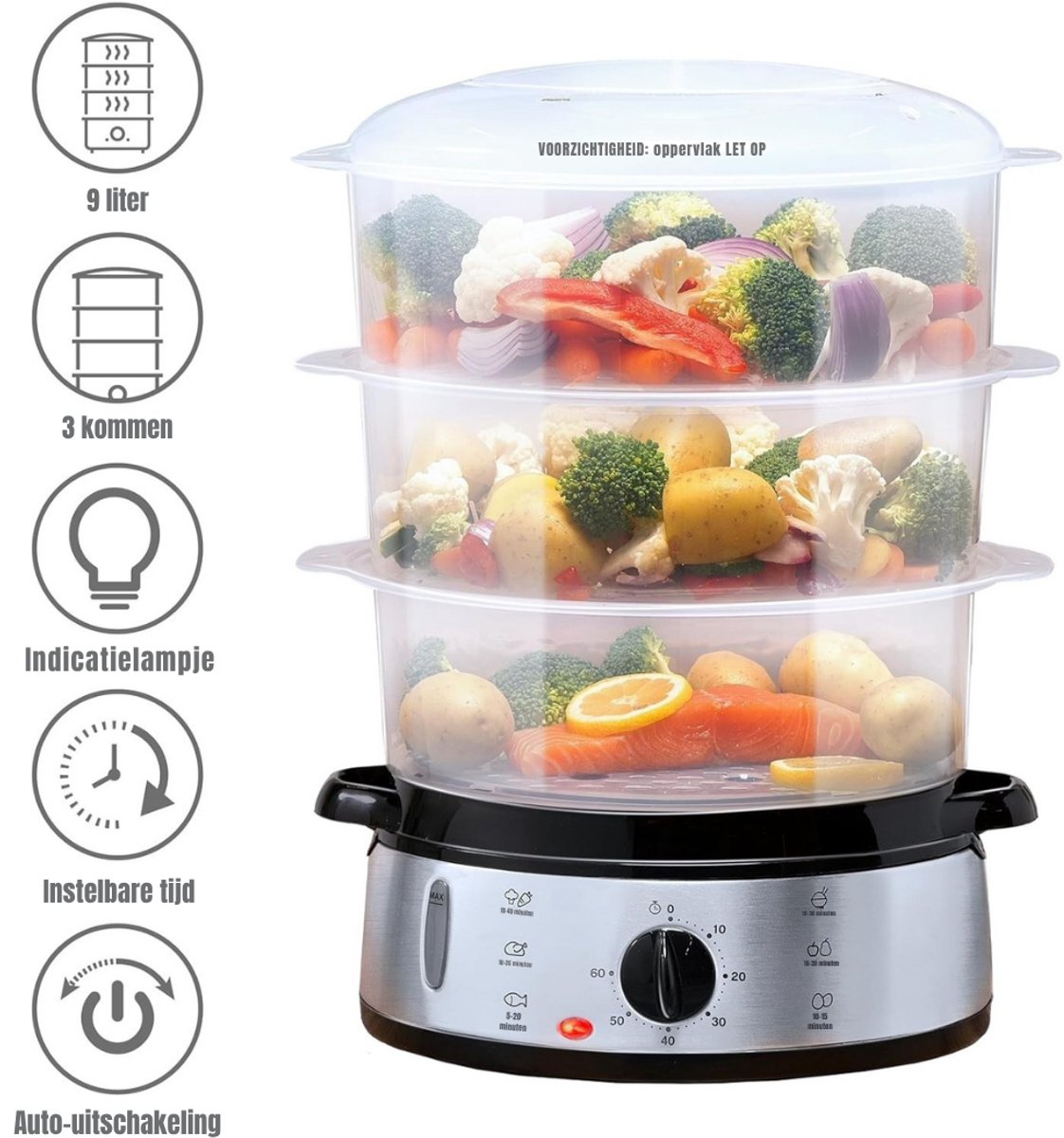 MMP®Stoomkoker - Stoomkokers - Stoompan -Grijs - ‎24cm x 31cm x 43cm