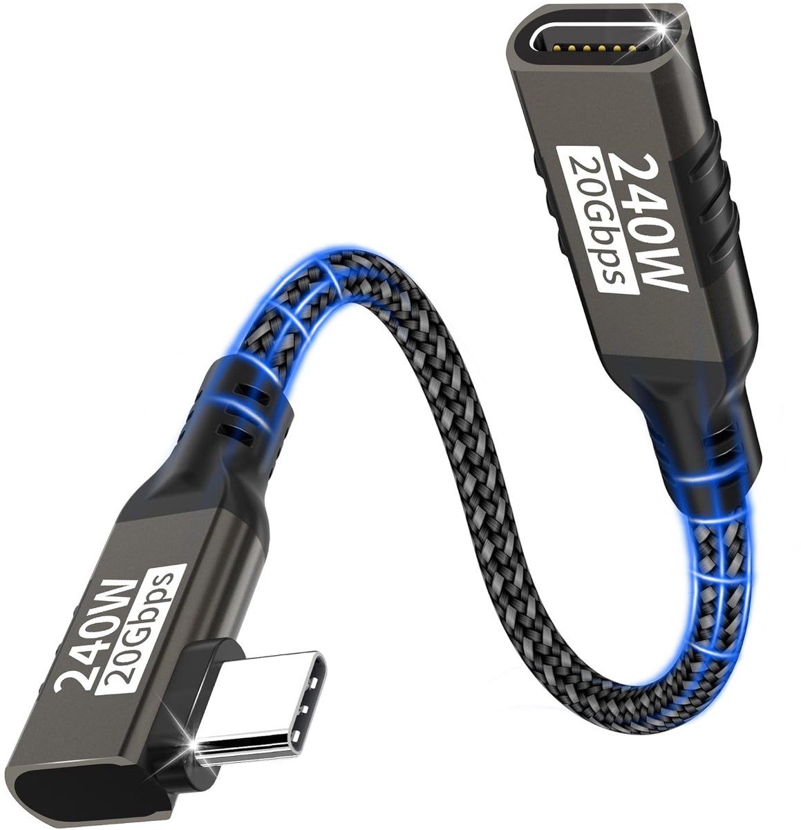 USB C Extension Cable 0.2m - 20Gbps - 240W - 5K@60Hz - USB C 3.2 Extension Cable - 4K@144Hz Type C Video Extension Cable - 90Degree Male to Female - Compatible met iPhone 16 - Plus - Pro - Pro Max - 15 - MacBook Pro - iPadPro
