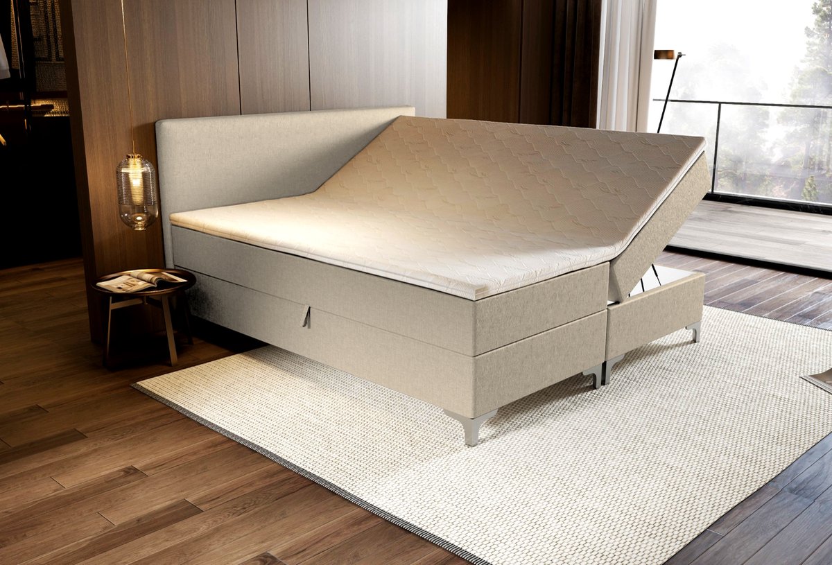 Zydante® - Boxspring - Londen met Opbergruimte - Bed - 180x200 cm - Beige