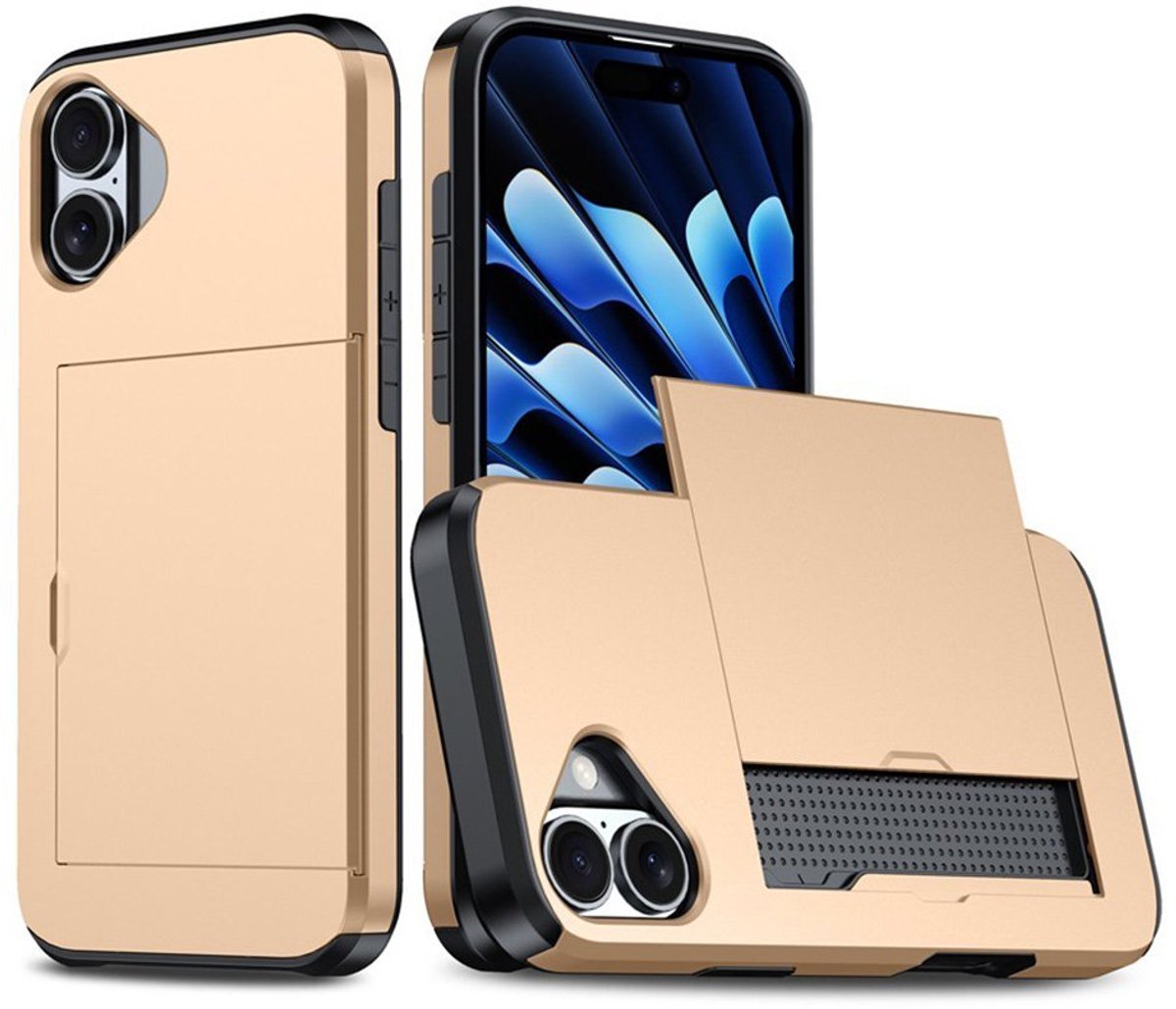 Mobiq - Hybrid Card geschikt voor iPhone 17 Hoesje met Pashouder - goud