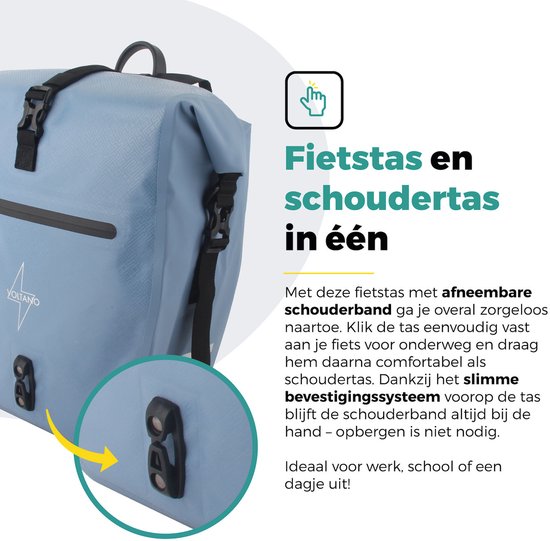 Voltano Enkele Fietstas Set E-bike - Ice Blauw - 2 x 23 Liter - Gratis Schouderband - 100% Waterdicht - Fietstassen Elektrische Fietsen van Voltano — afbeelding 3