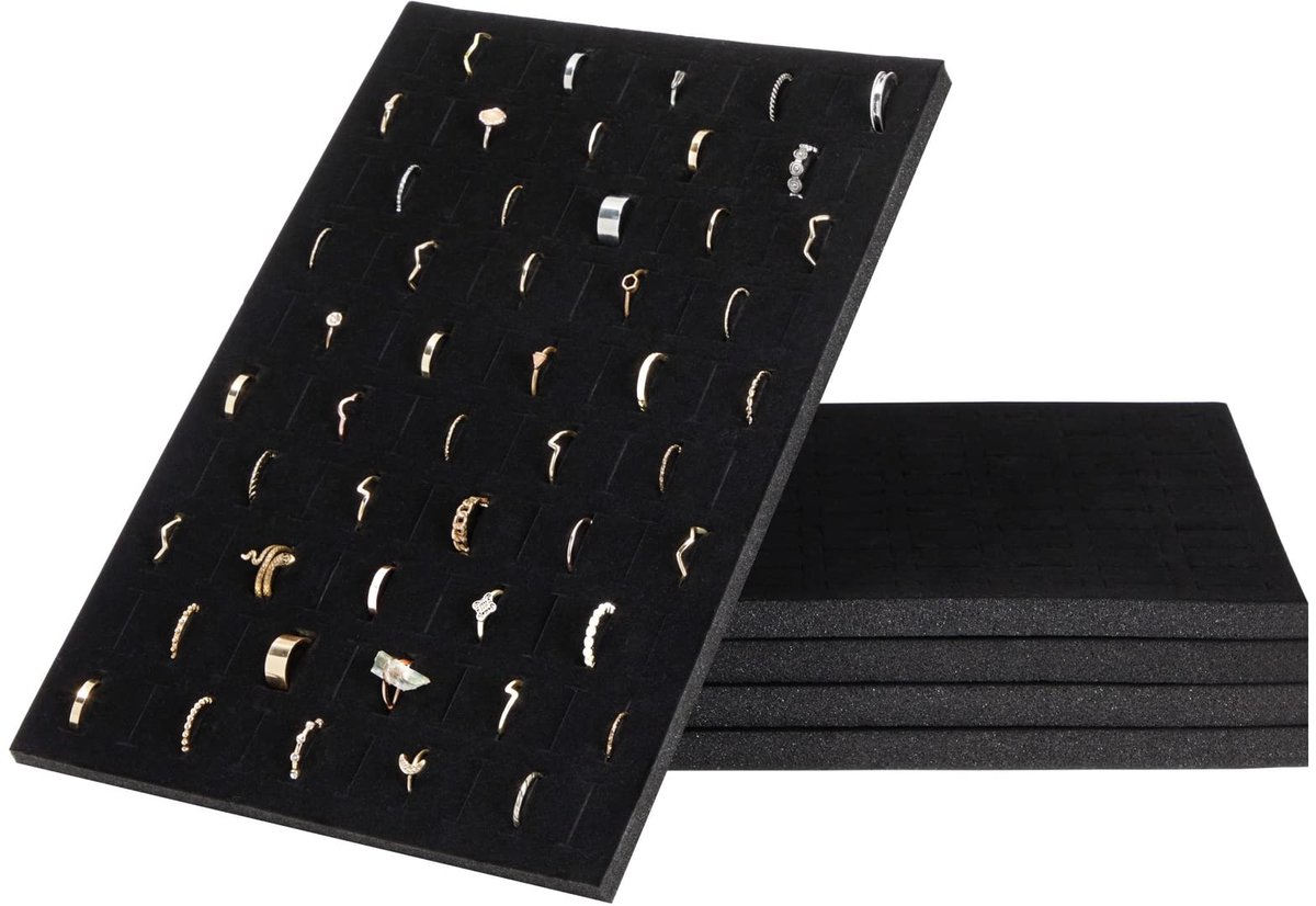 Fluwelen Ring Displays - 5 Stuks - 100 Sleuven Per Tray - 34 x 23 cm