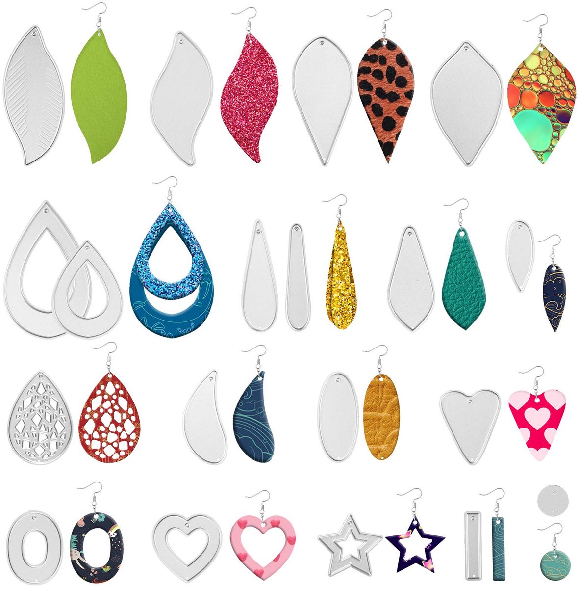 Oorbel Stansen Set 19 Stuks - Vorm Mallen voor Blad, Hart, Ster en Druppel