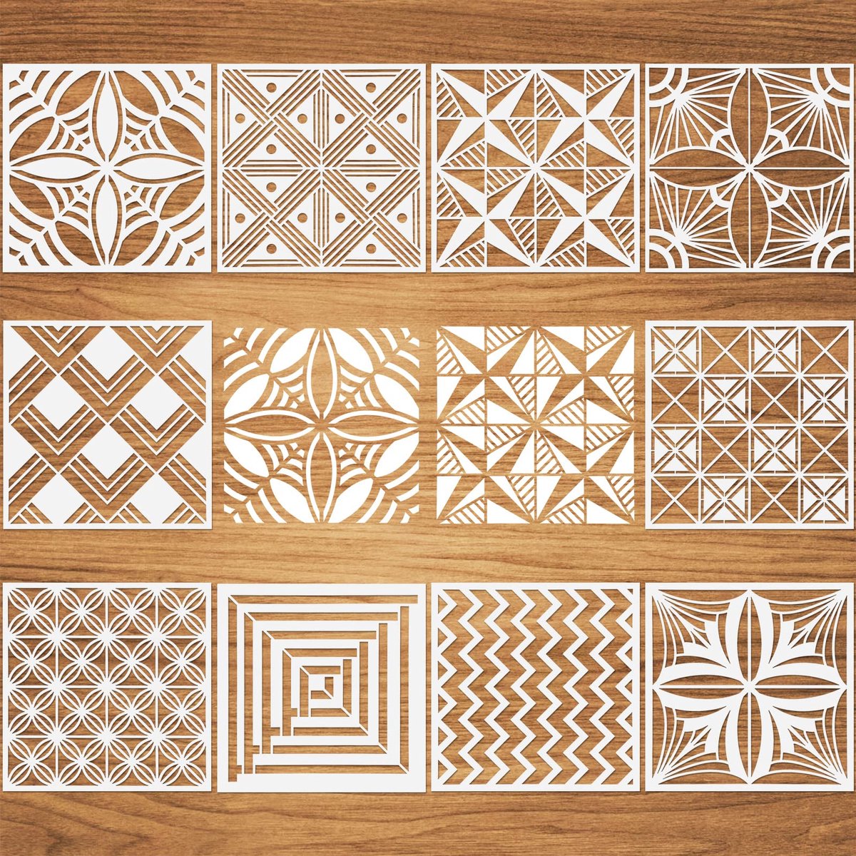 10 Stuks Geometrische Schildersjablonen - Herbruikbaar Plastic - 15 x 15 cm voor Scrapbooking en Woondecoratie