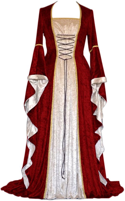 Joya Kids® Déguisement de Luxe Demoiselle Adultes | Robe médiévale rouge Champagne noble femme | Reine de la Renaissance | Fantasy, cosplay et soirée à thème pour femme | Taille L