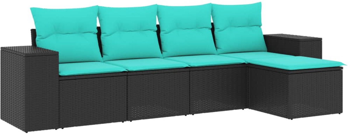 vidaXL - 5-delige - tuinbankset - met - kussens - van - zwart - polyrotan