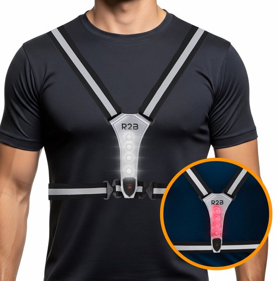 R2B Hardloopvest met Verlichting Voor- en Achterkant - USB-C Oplaadbaar - Wandel & Hardloop Verlichting - Reflecterend Running Vest - Loopvest Dames & Heren - Grijs