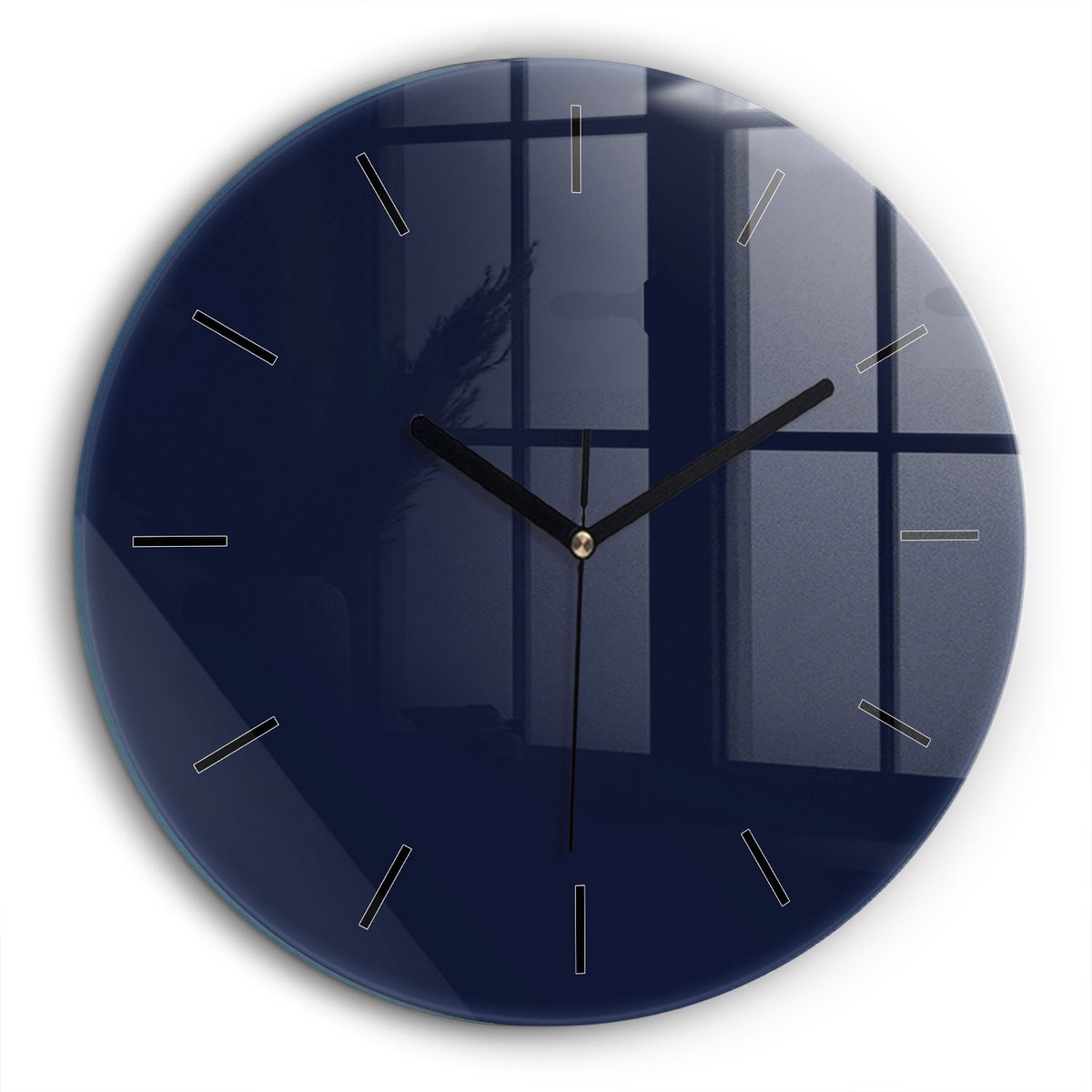 Wallfluent Wandklok - Donker marineblauw Ronde Glazen Klok - 60 cm x 60 cm - Donker marineblauw Wandklok - Zwarte Handen - Wandklok Zonder Cijfers - Stille Wandklok Slaapkamer - Ronde Glazen Wandklok - Industrieel Wandklok - Ronde Glas Klok