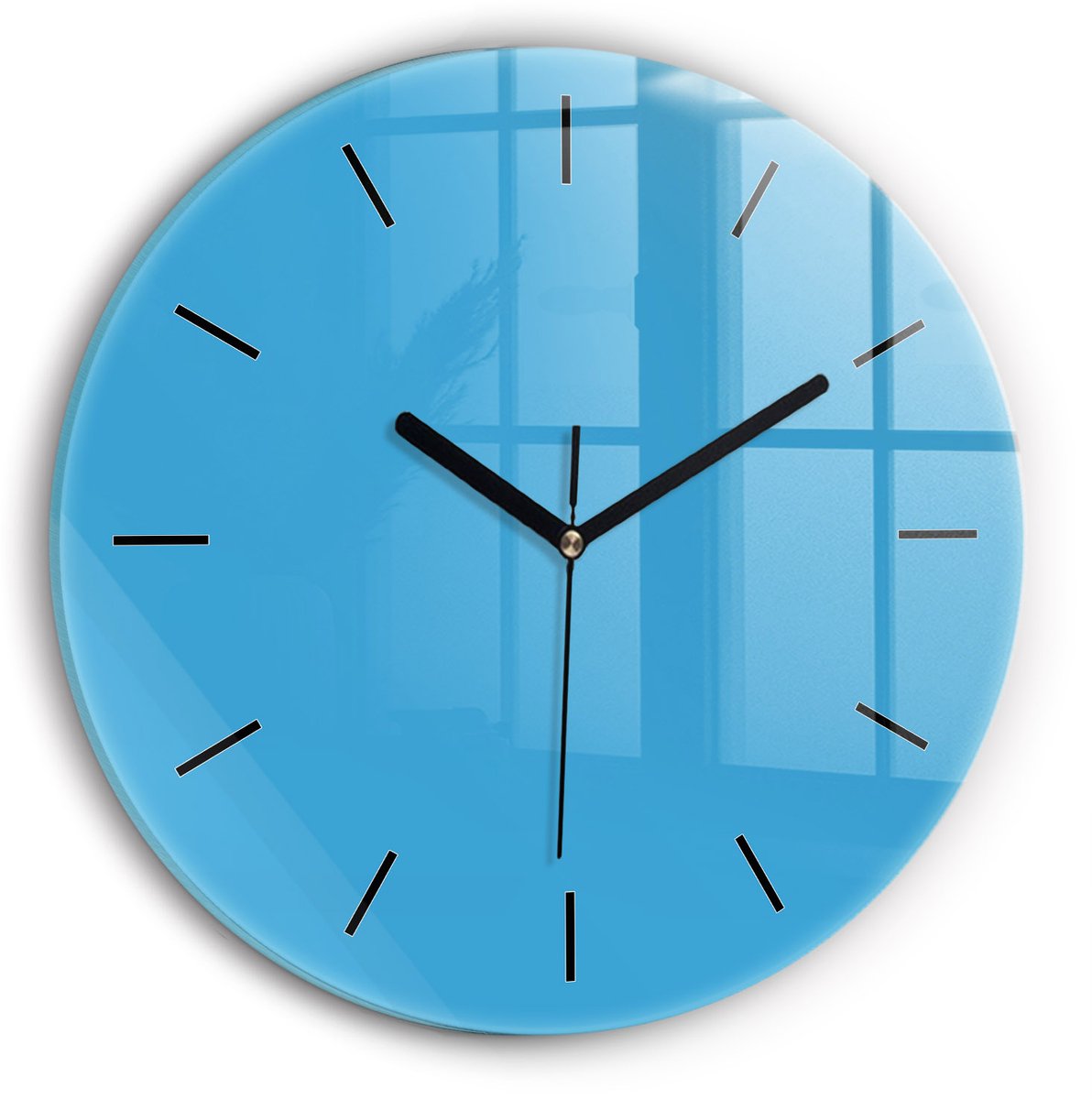 Wallfluent Wandklok - Blauw Ronde Glas Klok - 30 cm x 30 cm - Blauw Wandklok - Zwarte Handen - Wandklok Zonder Cijfers - Wandklok voor in de Keuken - Ronde Glazen Klok - Minimalistisch Wandklok - Ronde Glazen Wandklok
