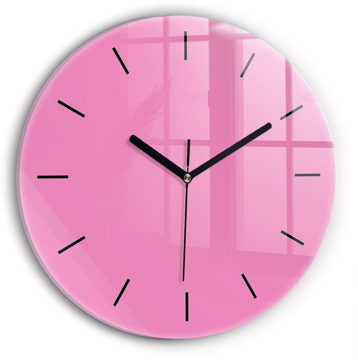 Wallfluent Wandklok - Roze Ronde Glazen Klok - 30 cm x 30 cm - Roze Wandklok - Zwarte Handen - Wandklok Zonder Cijfers - Wandklok voor in de Keuken - Ronde Glazen Wandklok - Industrieel Wandklok - Ronde Glas Klok